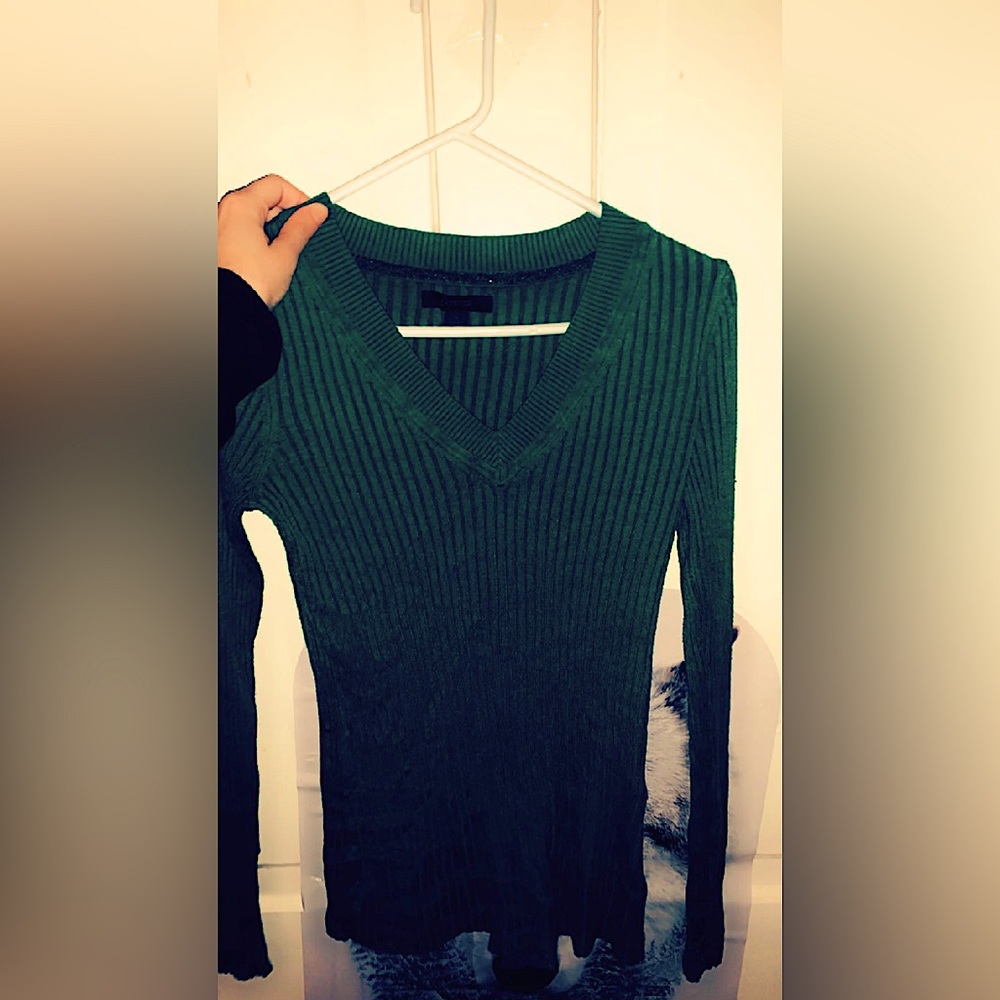 Hunters Green long sleeve v neck light sweater like new slim fit around waist.